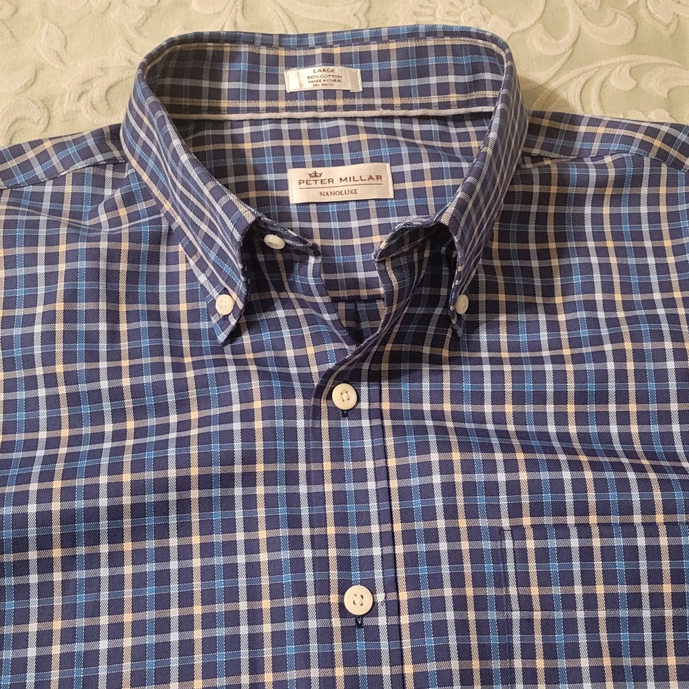 Peter Millar Men's Blue Checkered Shirt